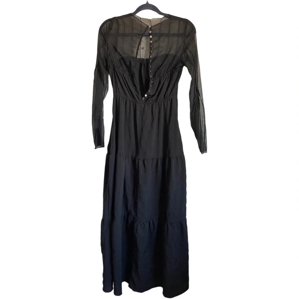 PAMELA LOVE M MAXI DRESS BLACK SHEER VICTORIAN ADAMS LONG SLEEVE PUNK GOTH ROCK